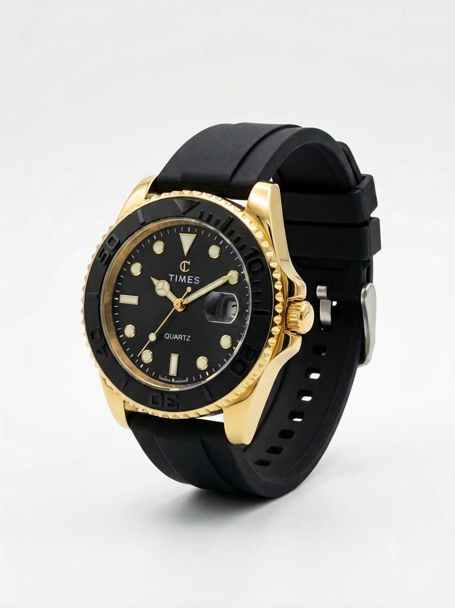 Times Luxury Black Dial Quartz Watch